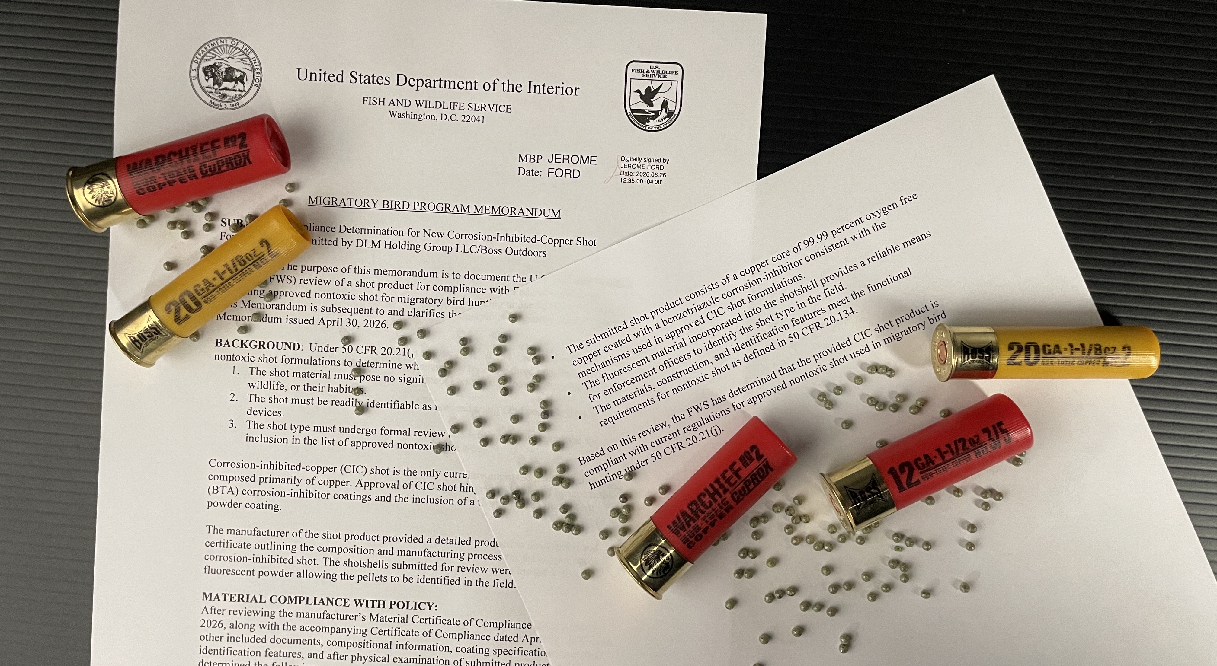 USFWS APPROVES BOSS COPPER